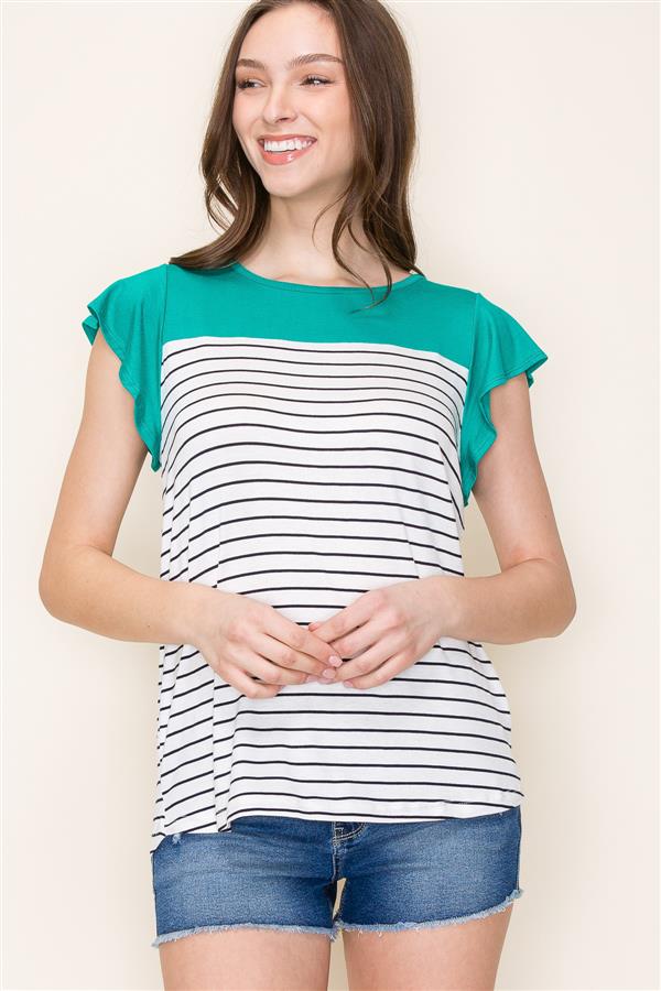 Flutter Sleeve Color Block Top