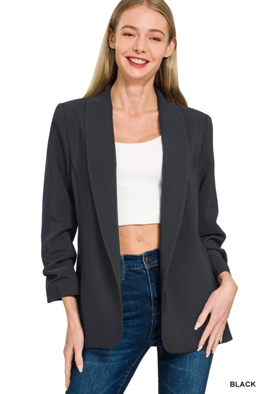 Classic Ruched Sleeve Blazer