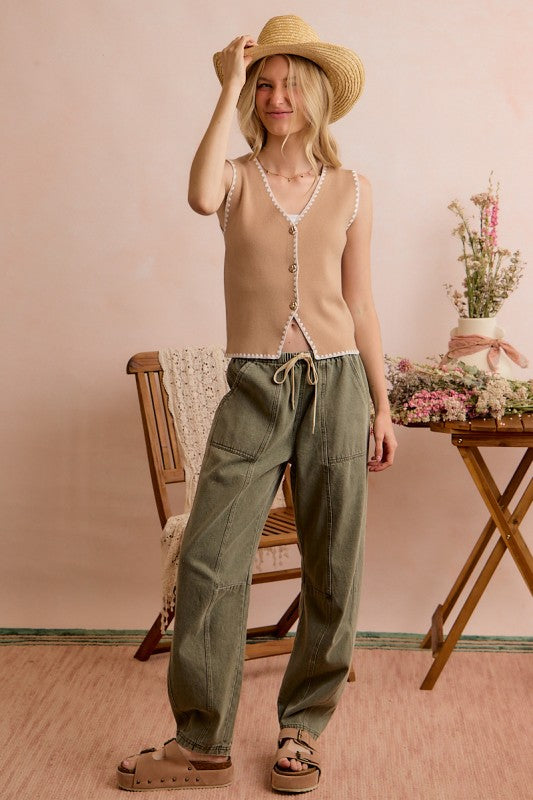 Mid Rise Drawstring Barrel Pants