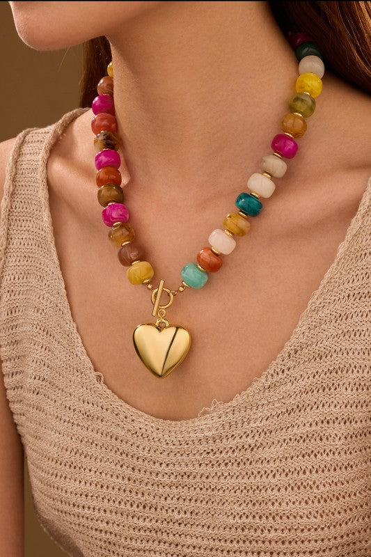 Beaded Heart Charm Necklace