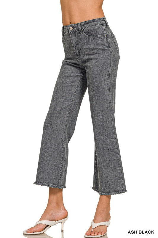 Acid Washed Frayed Bootcut Pants