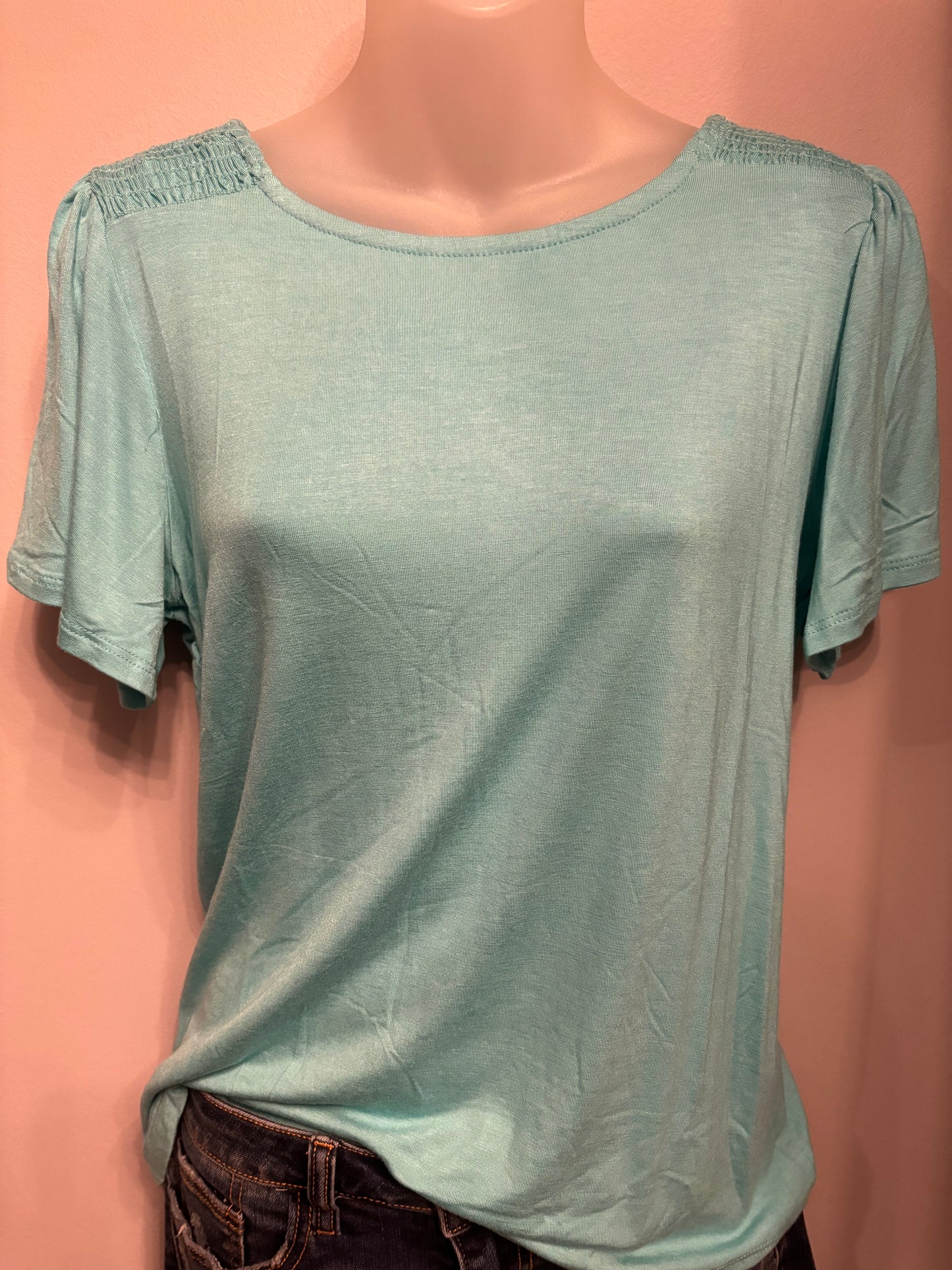 Smoked Sleeve Top-Dark Mint