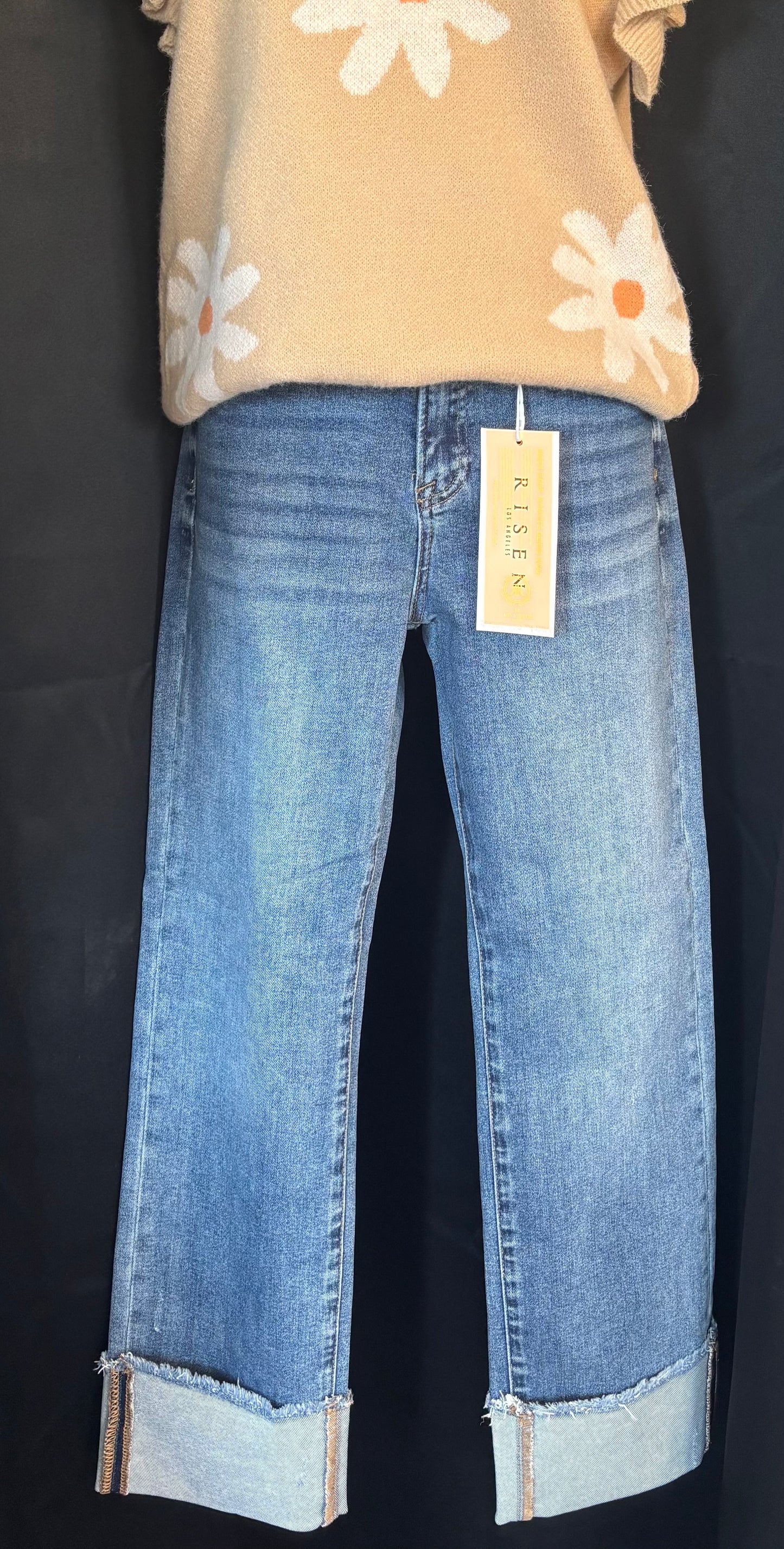 High Rise Straight Cuffed Relaxed Jeans