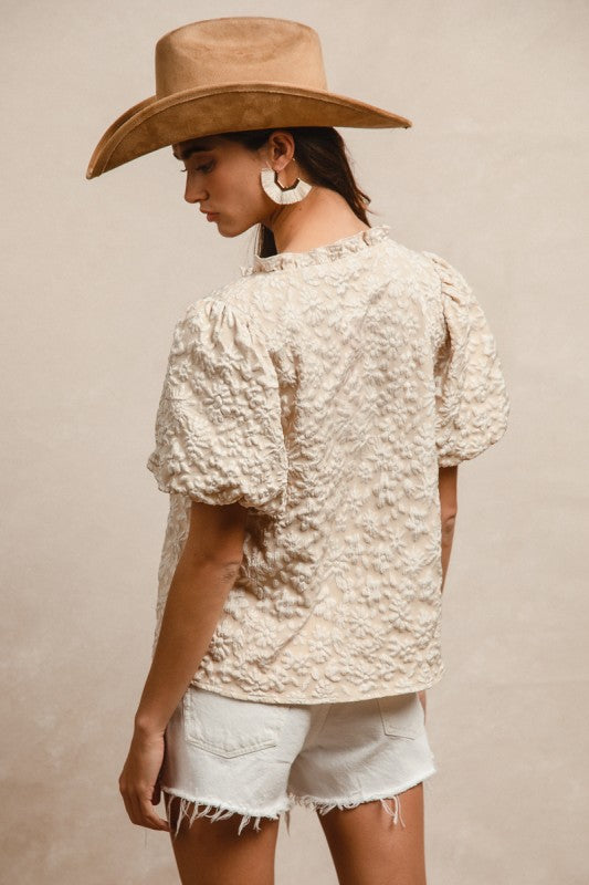 Floral Textured Ruffle Top