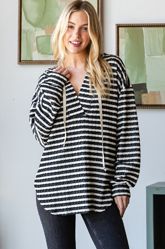 Puff Sleeve Striped Hoodie