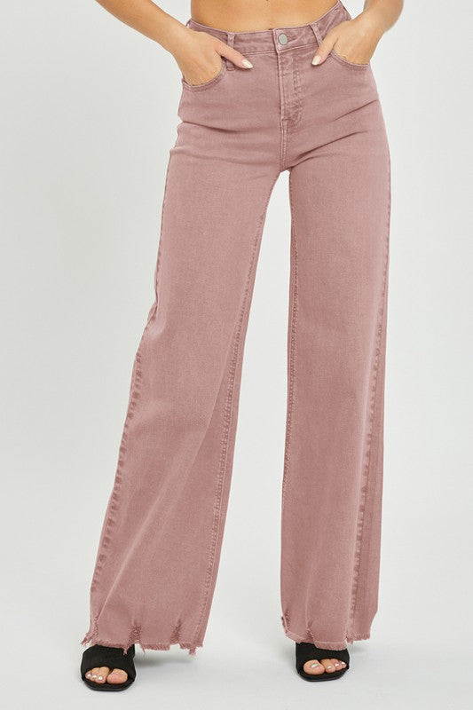 High Rise Frayed Wide Pants