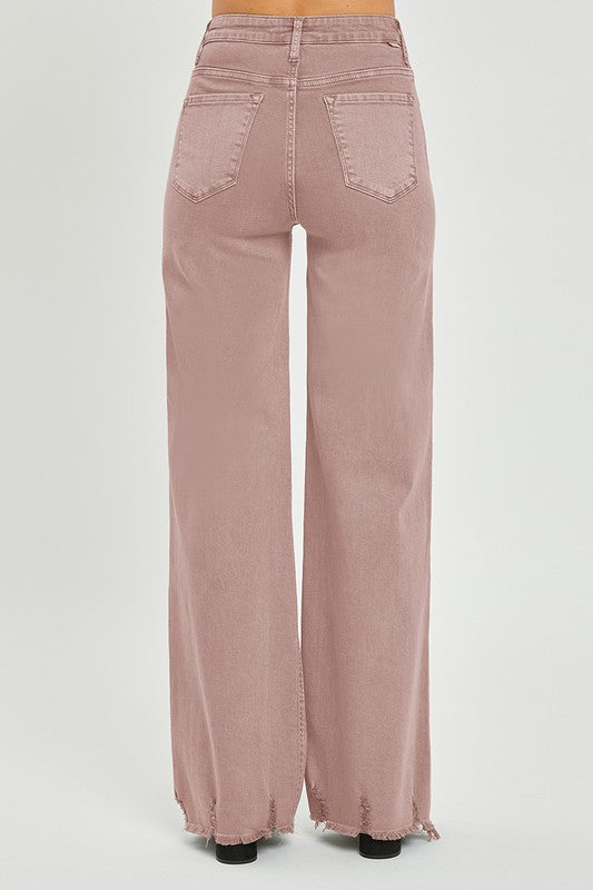High Rise Frayed Wide Pants