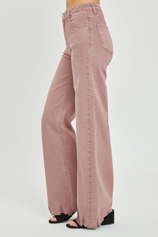 High Rise Frayed Wide Pants
