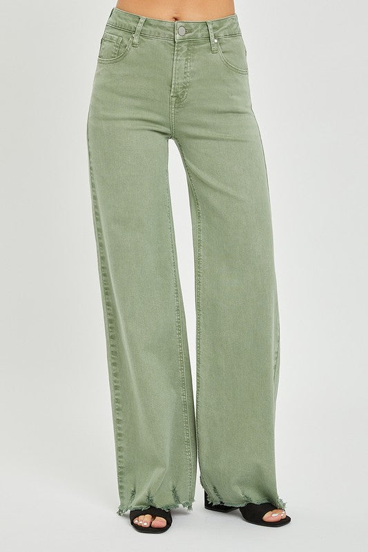 High Rise Frayed Wide Pants