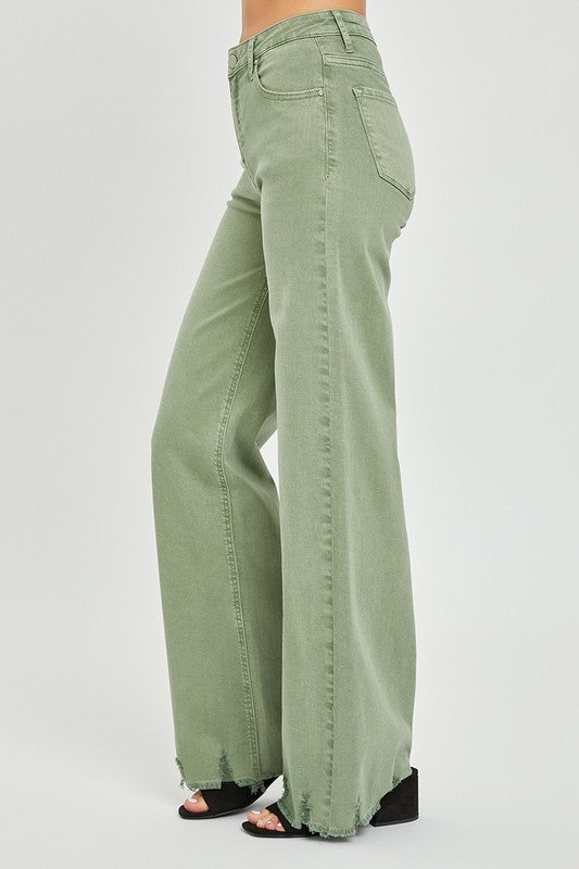 High Rise Frayed Wide Pants