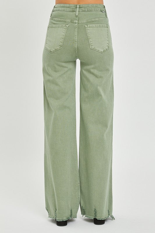 High Rise Frayed Wide Pants