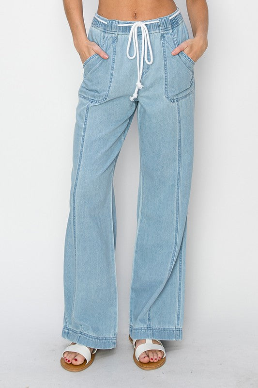 Wide Leg Pull On Jeans