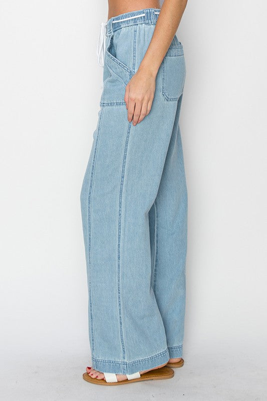 Wide Leg Pull On Jeans
