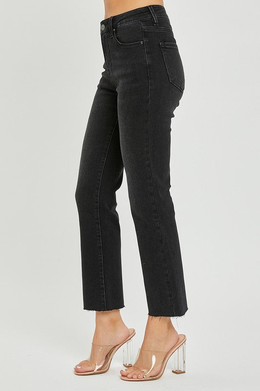 Raw Hem Crop Straight Jeans