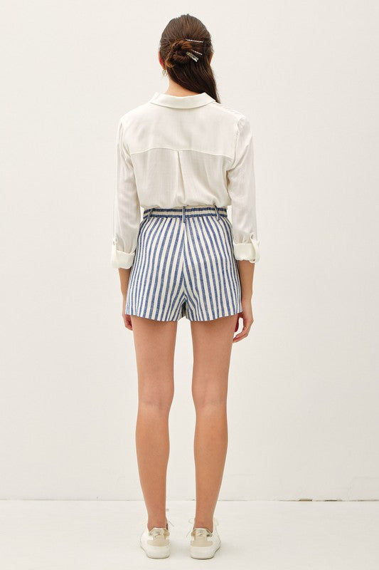 Striped Linen Blend Shorts