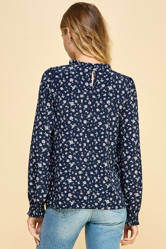 Floral Top with Mock Neck