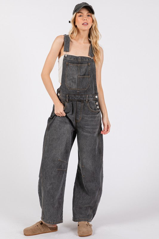 Washed Denim Overall Jumpsuit