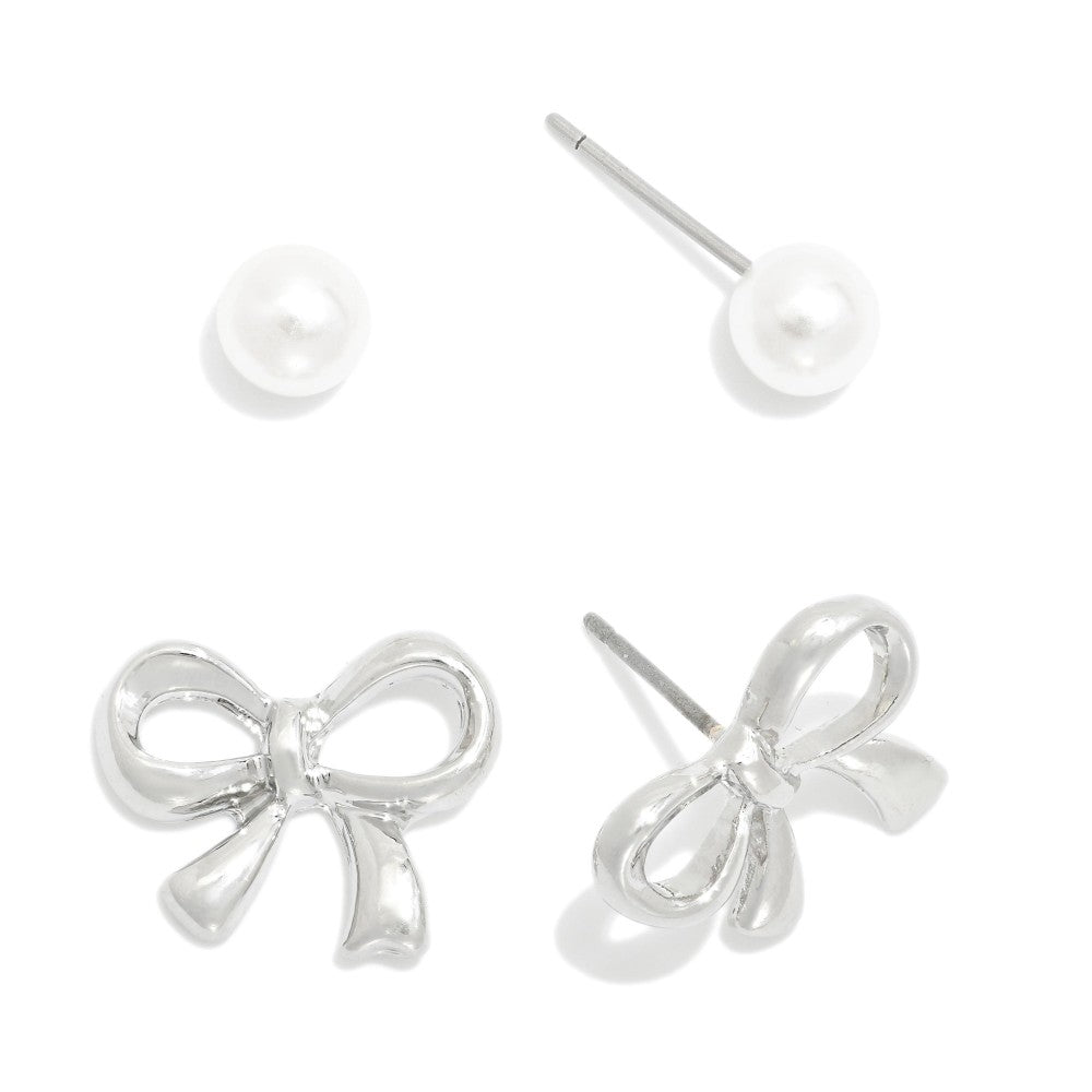 Bow & Pearl Earring Duo