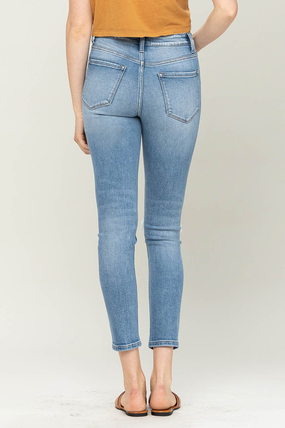 High Rise Button Up Distressed Ankle Skinny Jeans
