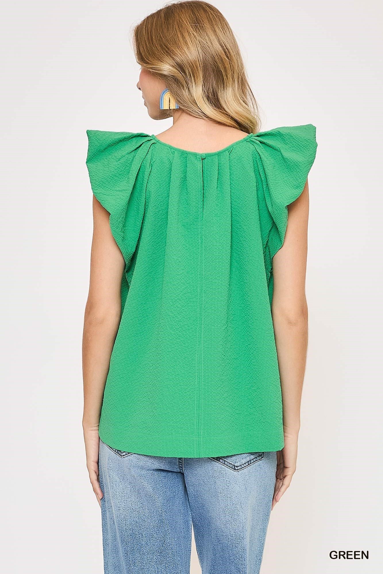 Ruffle Sleeve Textured Top