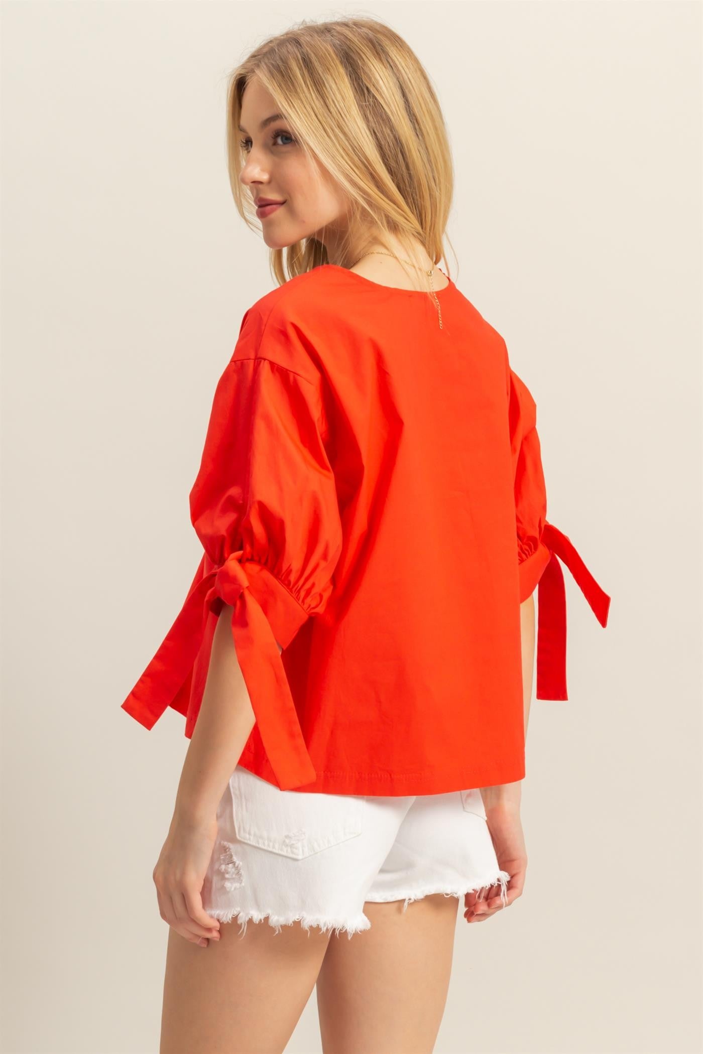 Tie Sleeve Poplin Top