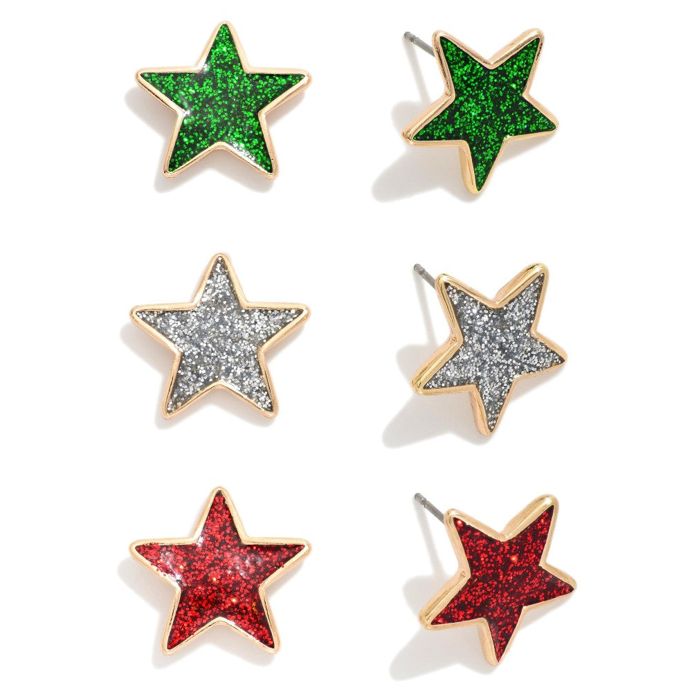 Glitter Star Earring Trio