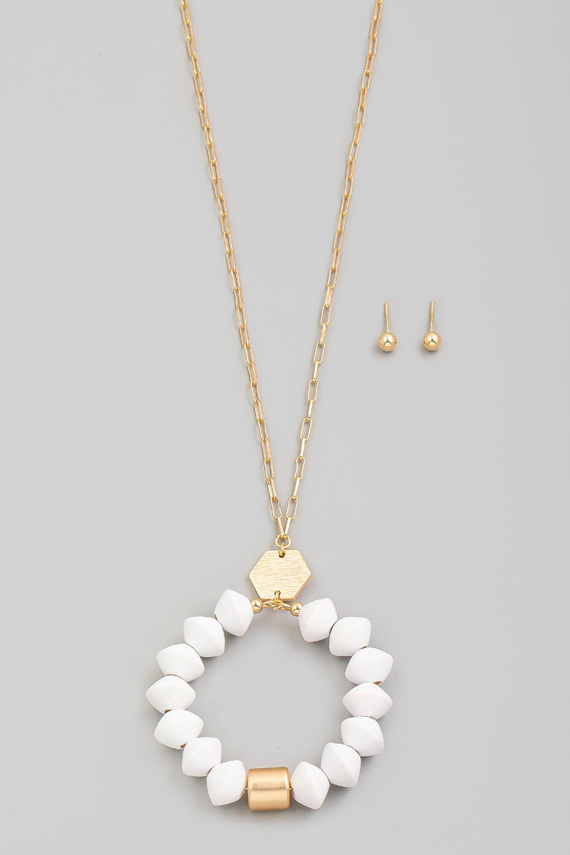 Beaded Hoop Pendant Long Chain Necklace *FINAL SALE*