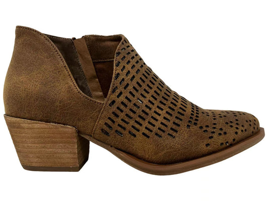 Laser Cut Out Bootie - Brown