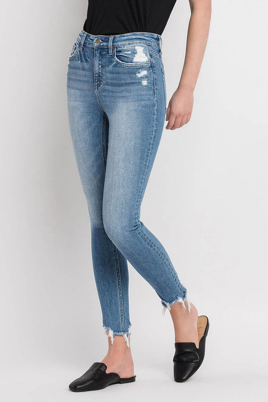 High Rise Skinny Frayed Ankle Jeans