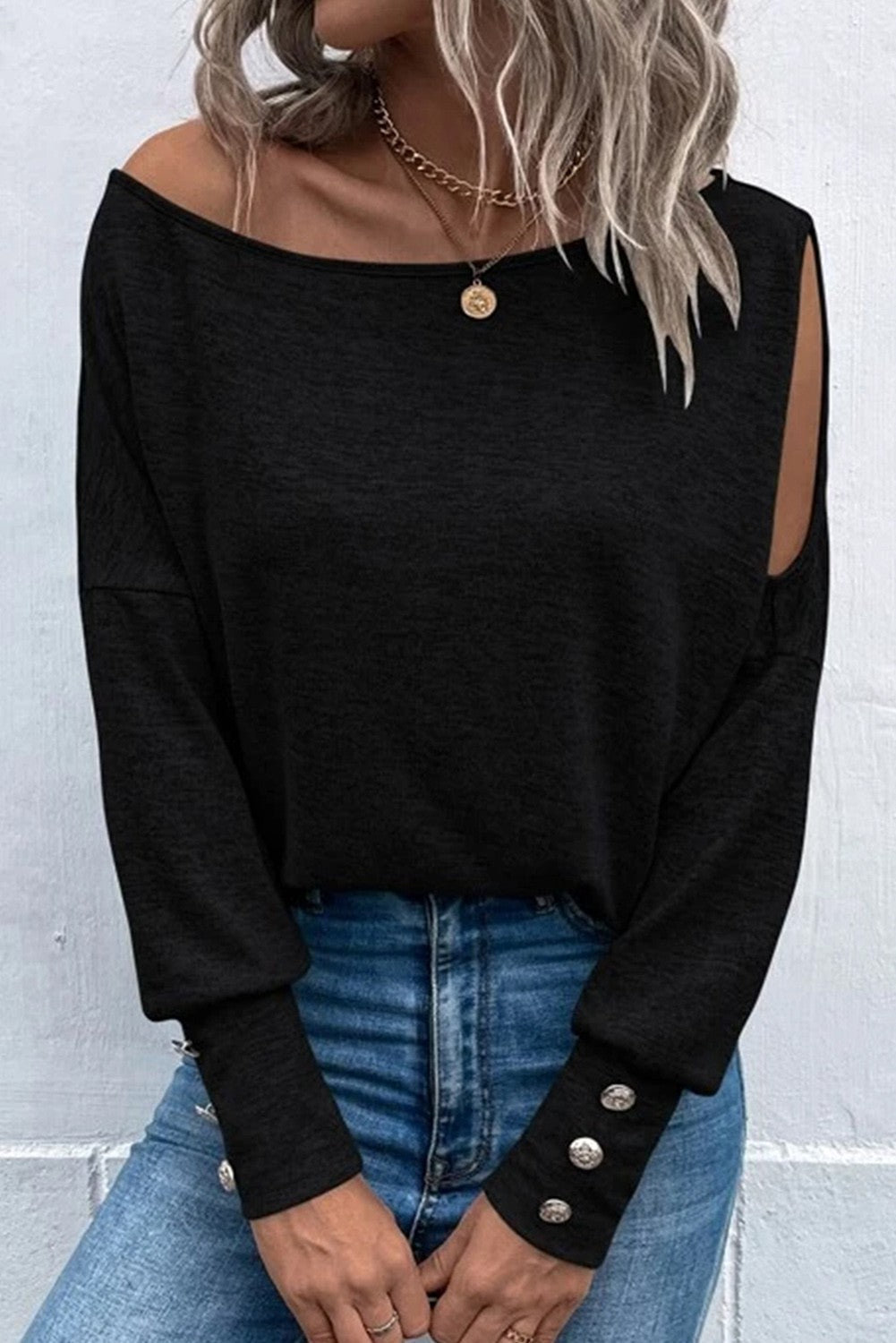 Asymmetrical Cold Shoulder Long Sleeve