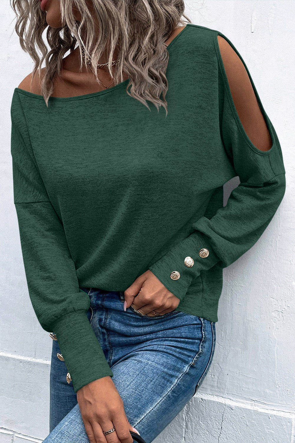 Asymmetrical Cold Shoulder Long Sleeve