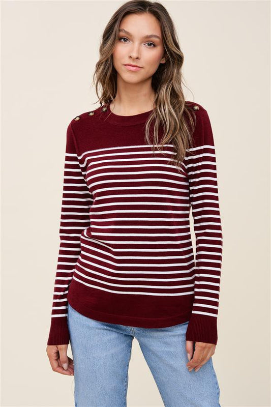 Burgundy & Ivory Striped Long Sleeve