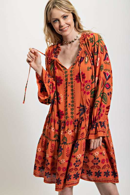 Plus Size Orange Floral Printed Dress **FINAL SALE**