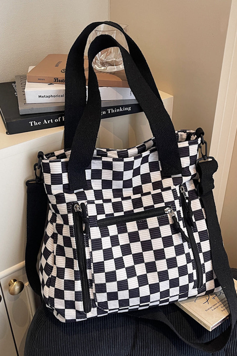 Checkered Corduroy Tote