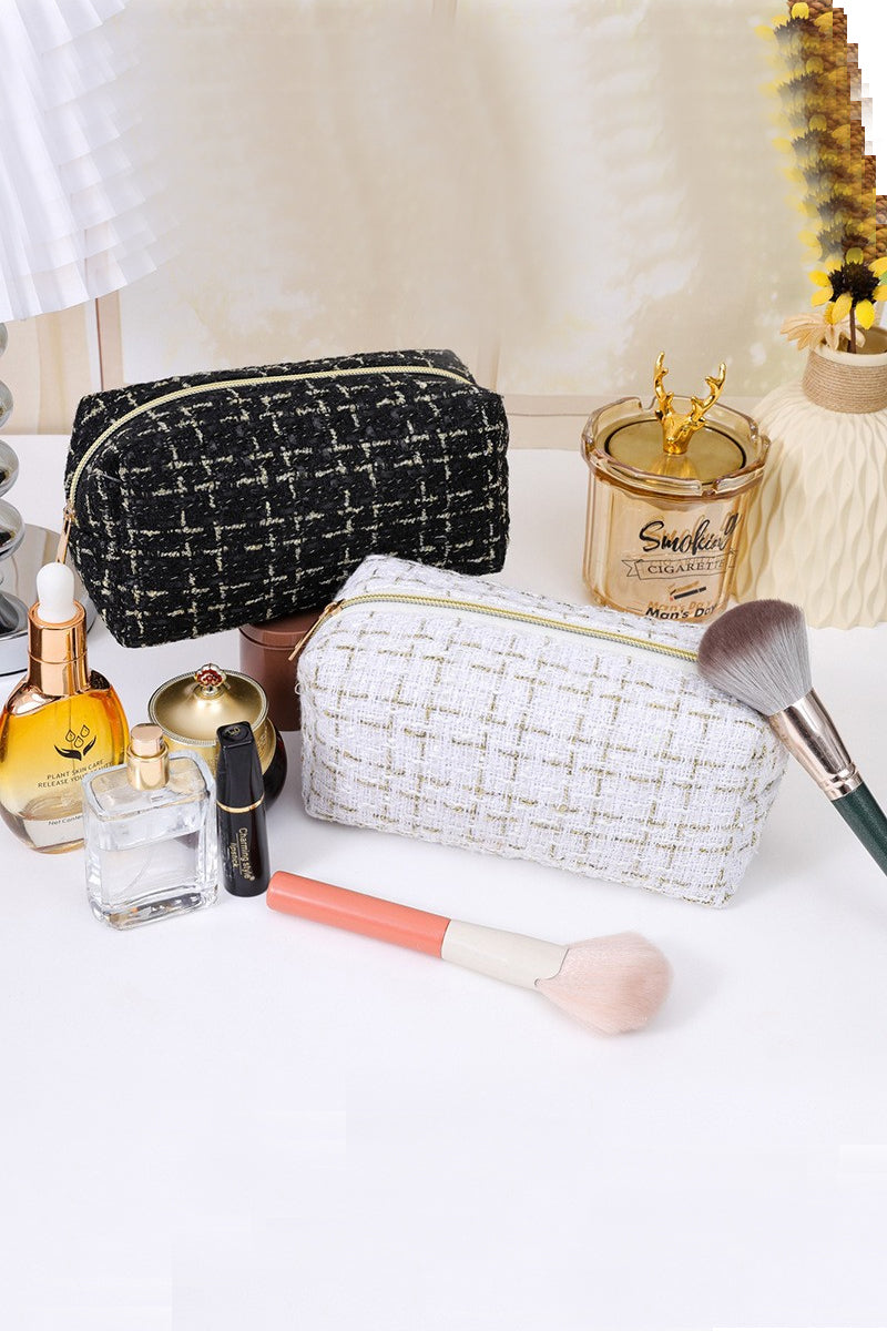 Gold Checkered Cosmetic Bag
