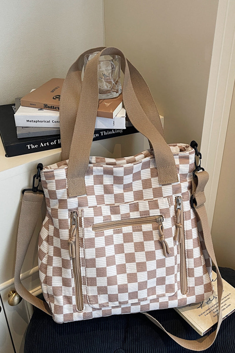 Checkered Corduroy Tote