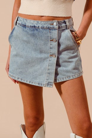 Button Front Denim Skort