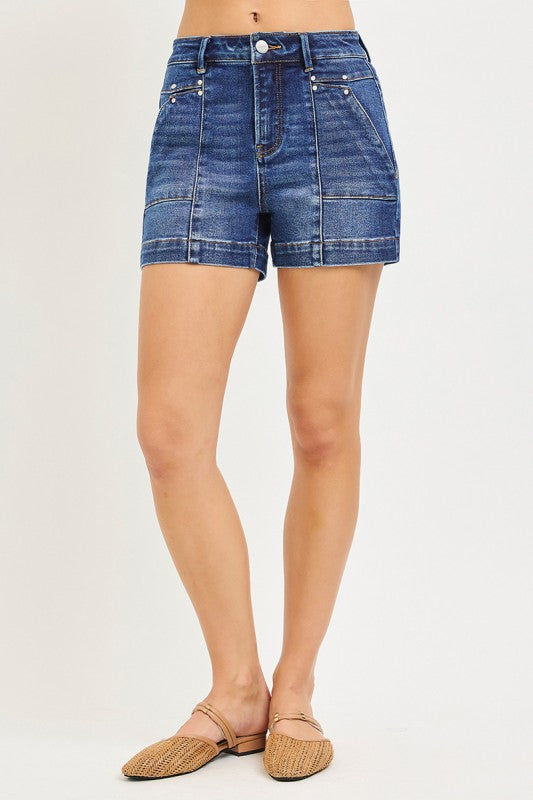 High Rise Decorative Seam Shorts