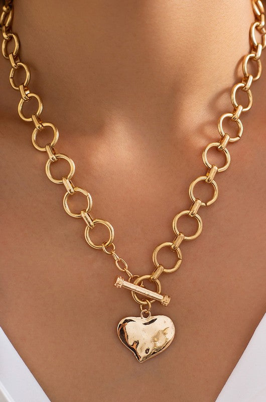 Hammered Heart Toggle Necklace