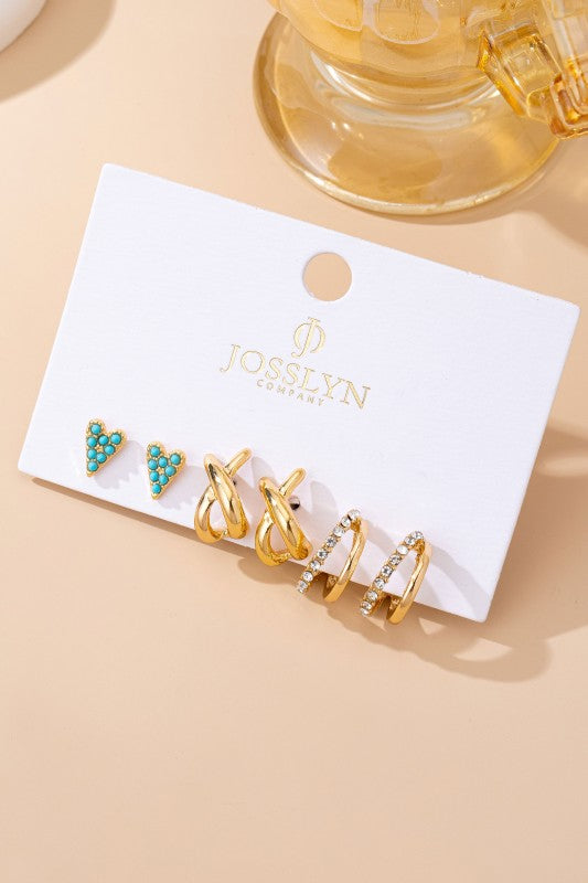 Turquoise/Crystal Earring Trio