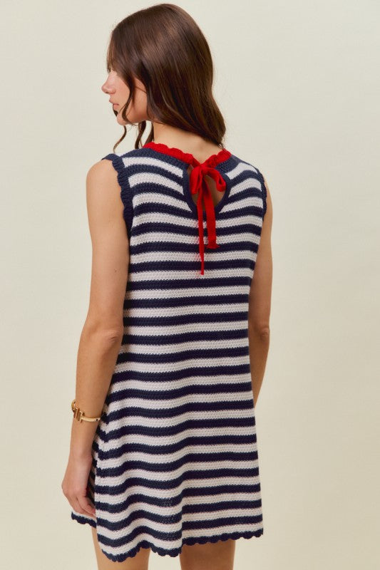 Scallop Edge Striped Sweater Dress