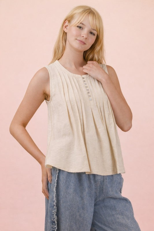 Pintuck Sleeveless Top