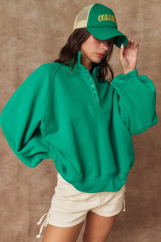 Snap Button Collared Sweatshirt