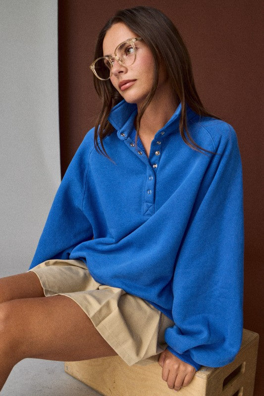 Snap Button Collared Sweatshirt