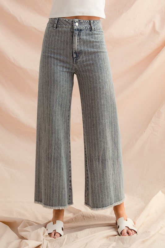Washed Striped Denim Pants