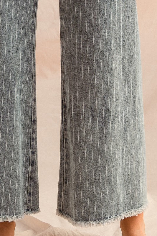 Washed Striped Denim Pants