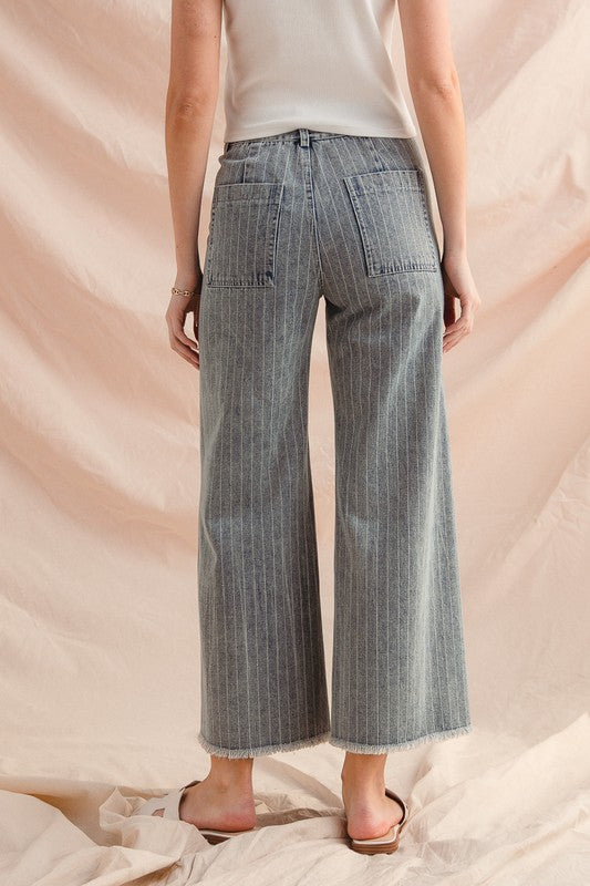 Washed Striped Denim Pants