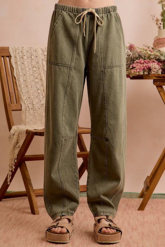 Mid Rise Drawstring Barrel Pants
