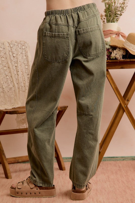 Mid Rise Drawstring Barrel Pants