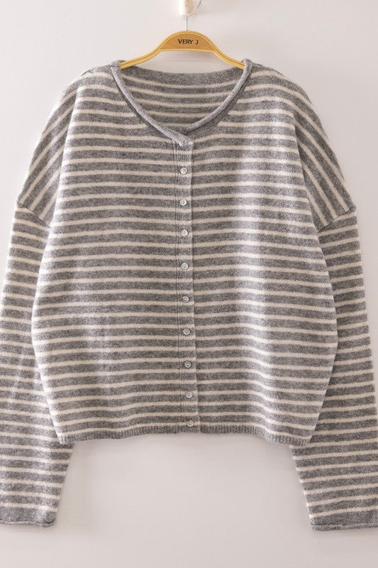 Button Down Striped Sweater